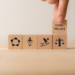 Wooden blocks showing core values.
